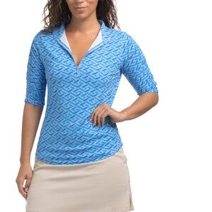IBKUL Blue Upf 50 Elbow Sleeve Mandarin Collar Quarter Zip Top